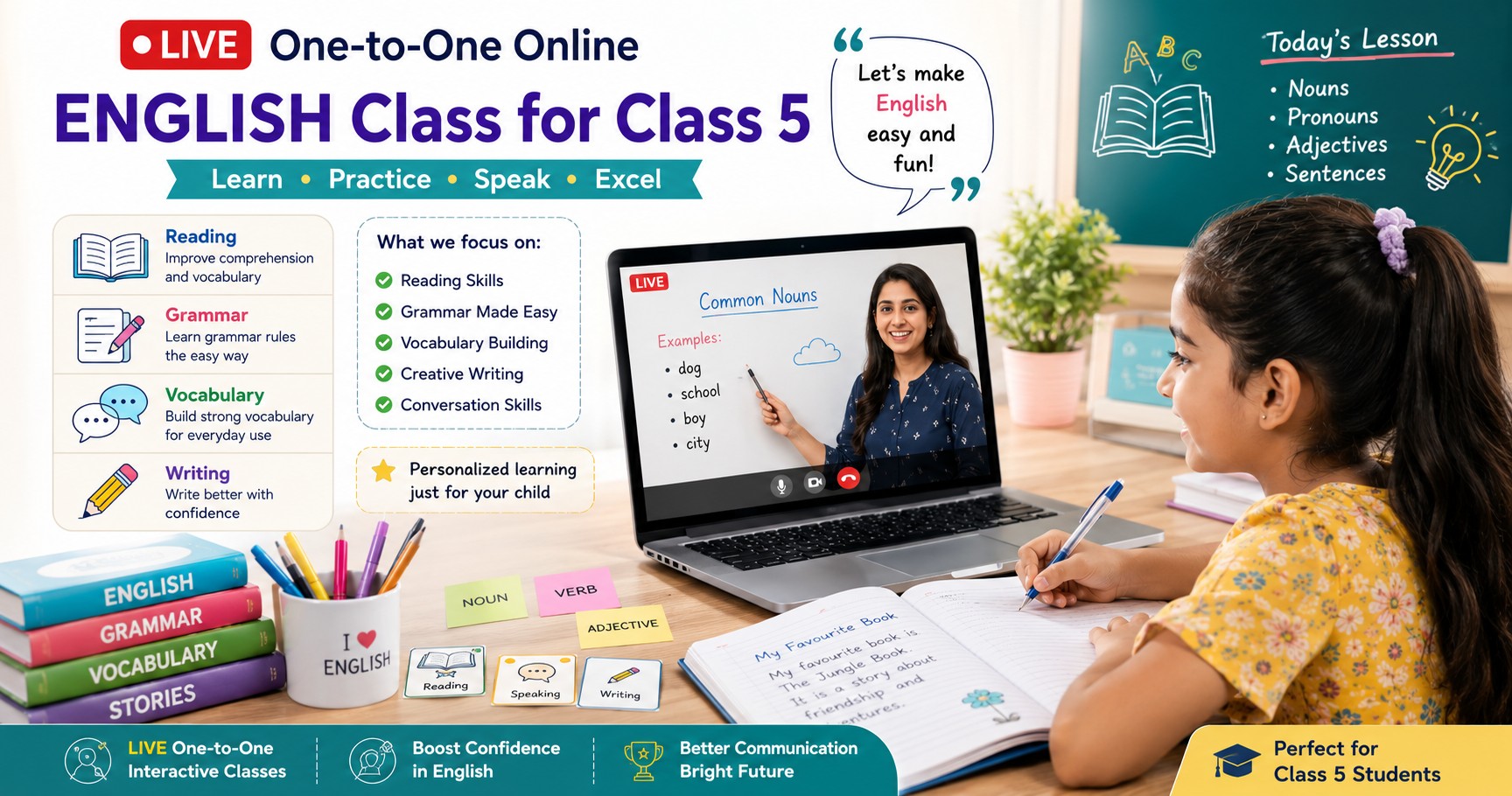 Online English tuition for class 5 one to one LIVE