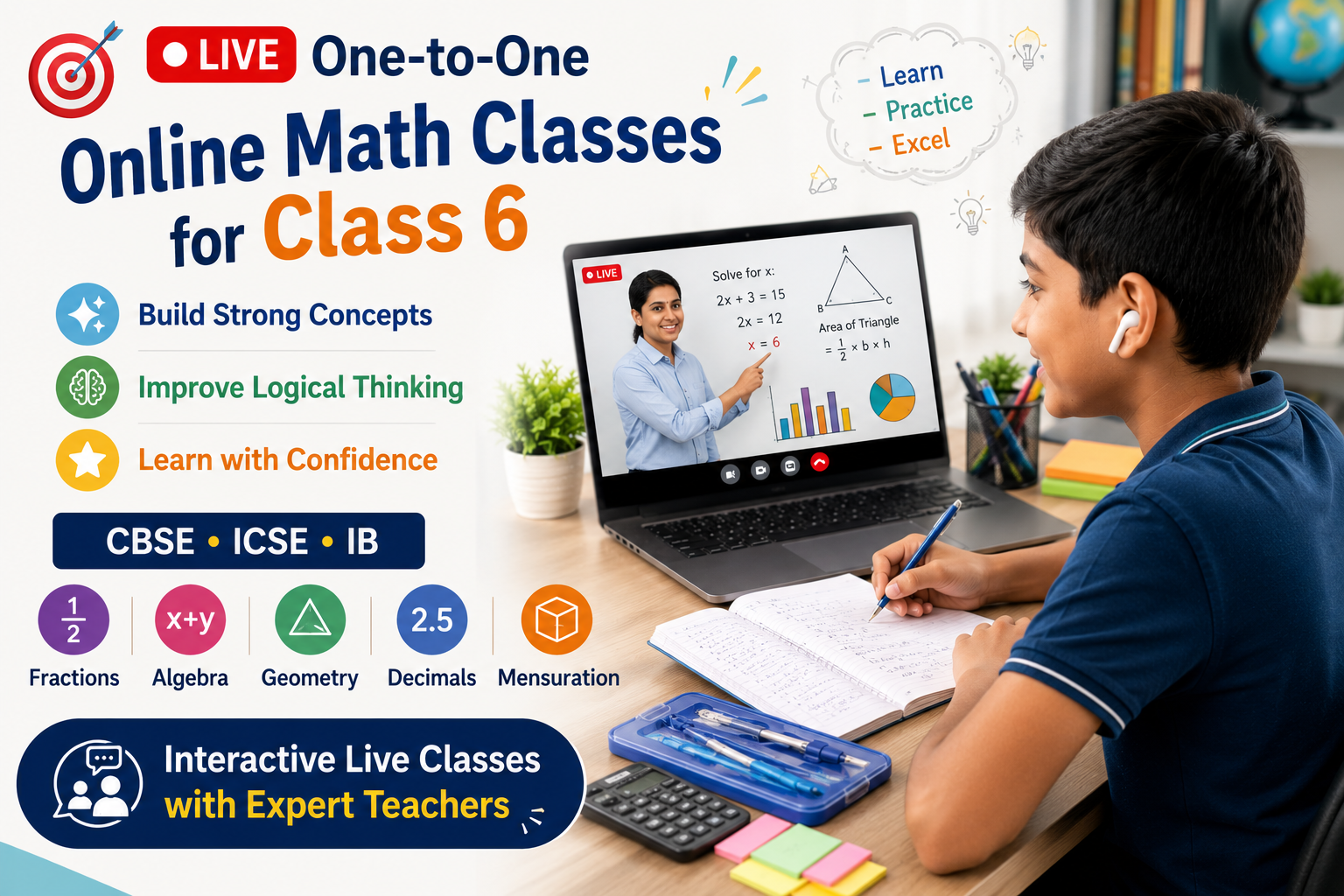 Online Math classes for class 6 LIVE one to one