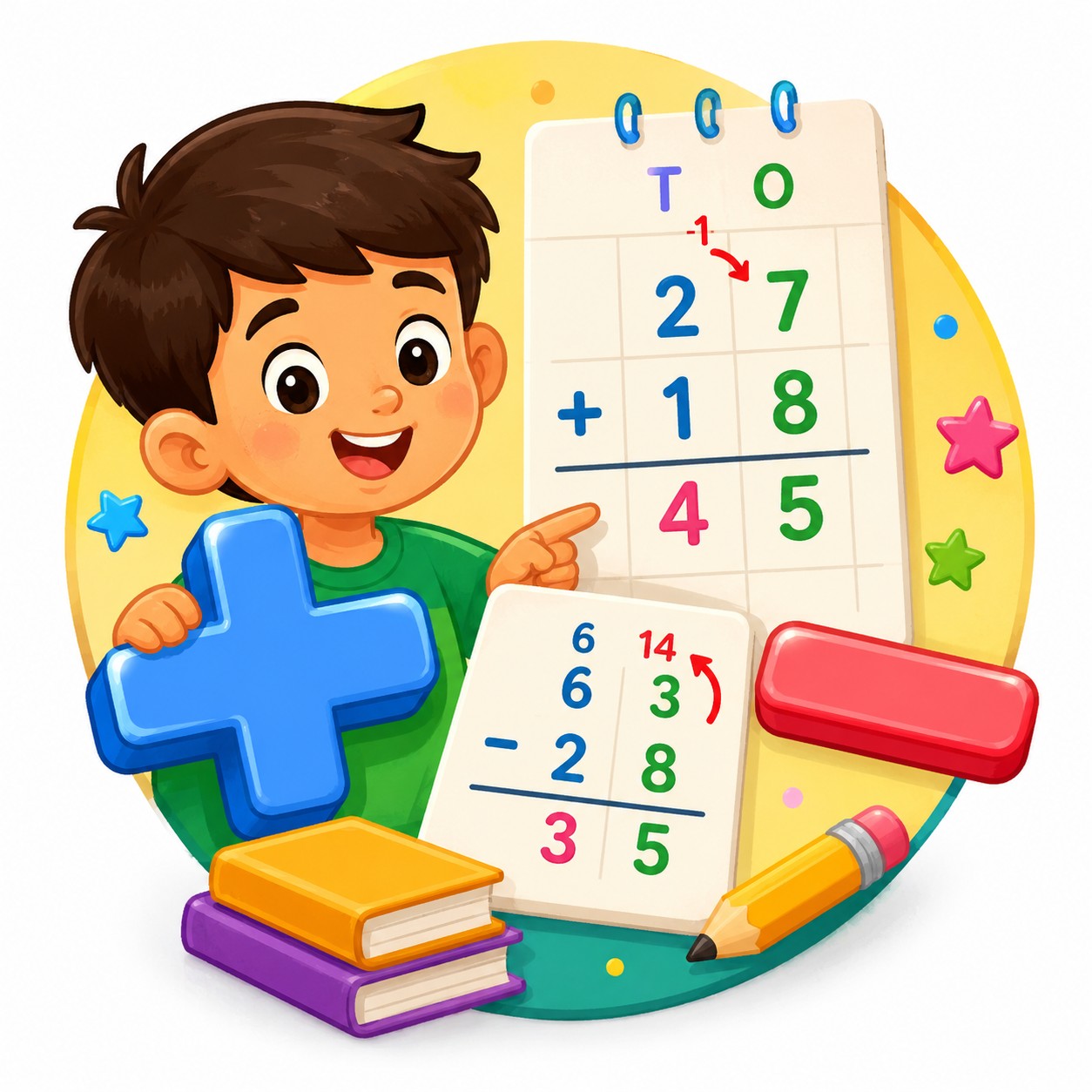 🟢 ✓ Addition and subtraction with carry-over and borrowing methods for grade 3 Math