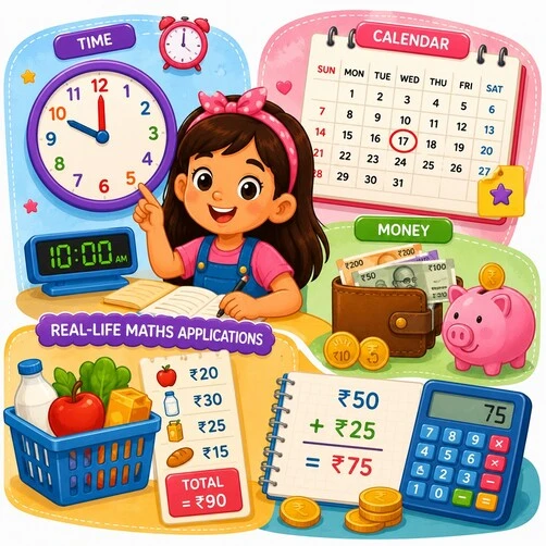 Time calendar Money chapter learning in online Maths classes for class 3